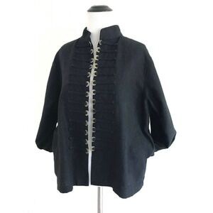 Peacock Ways | Open Front Womens Size L Black Linen Western Blazer Long Sleeves